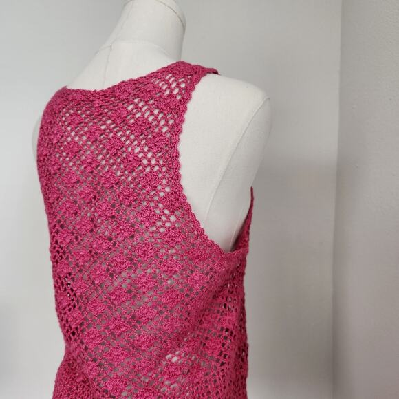 Vintage Handmade Hot Pink Crochet Knit Tank Top S - Picture 6 of 8